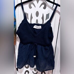 Hollister Navy Knit & Cotton Sleeveless Cropped Tank